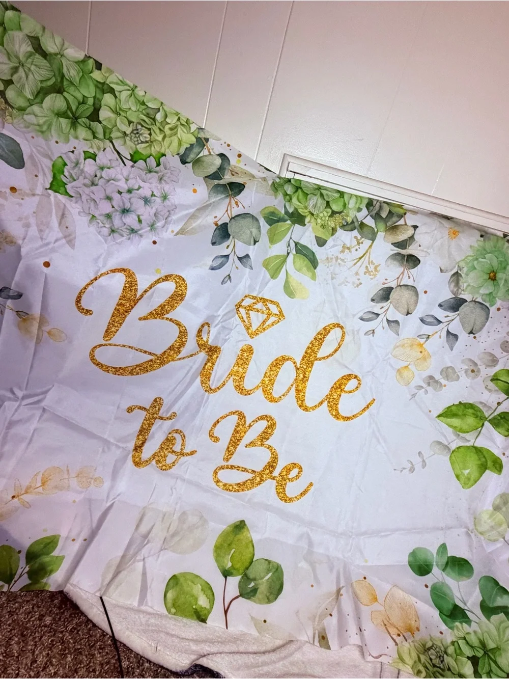 Amazon Bride to Be Backdrop Banner in Gold and Green
